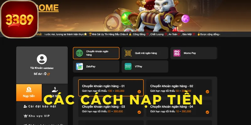 Các cách nạp tiền